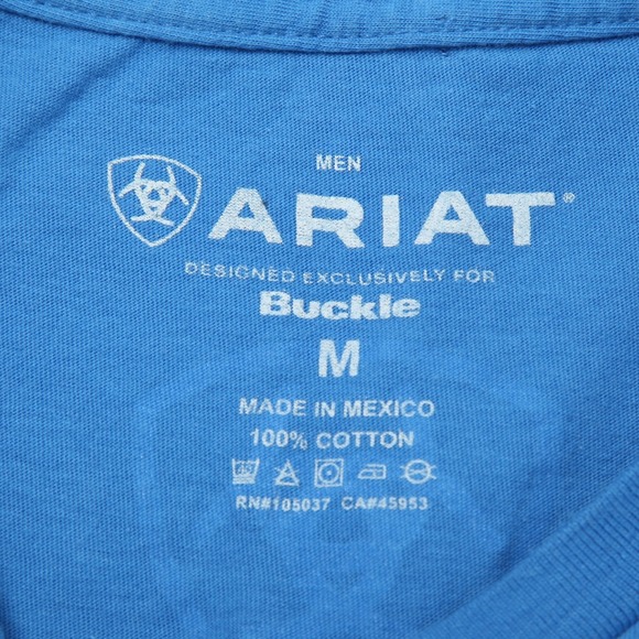Ariat Shirt Mens Medium Blue Land Of The Free Graphic Tee Buckle Cotton Casual - Picture 5 of 10